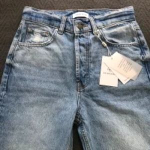 NWT Anine Bing Denim Sonya High Rise Ankle Slim Jeans Blue Reservoir Wash 25